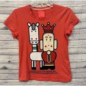 CLOT APPAREL Womens Graphic T-Shirt Red Chinese Asian King Horse Sz Medium